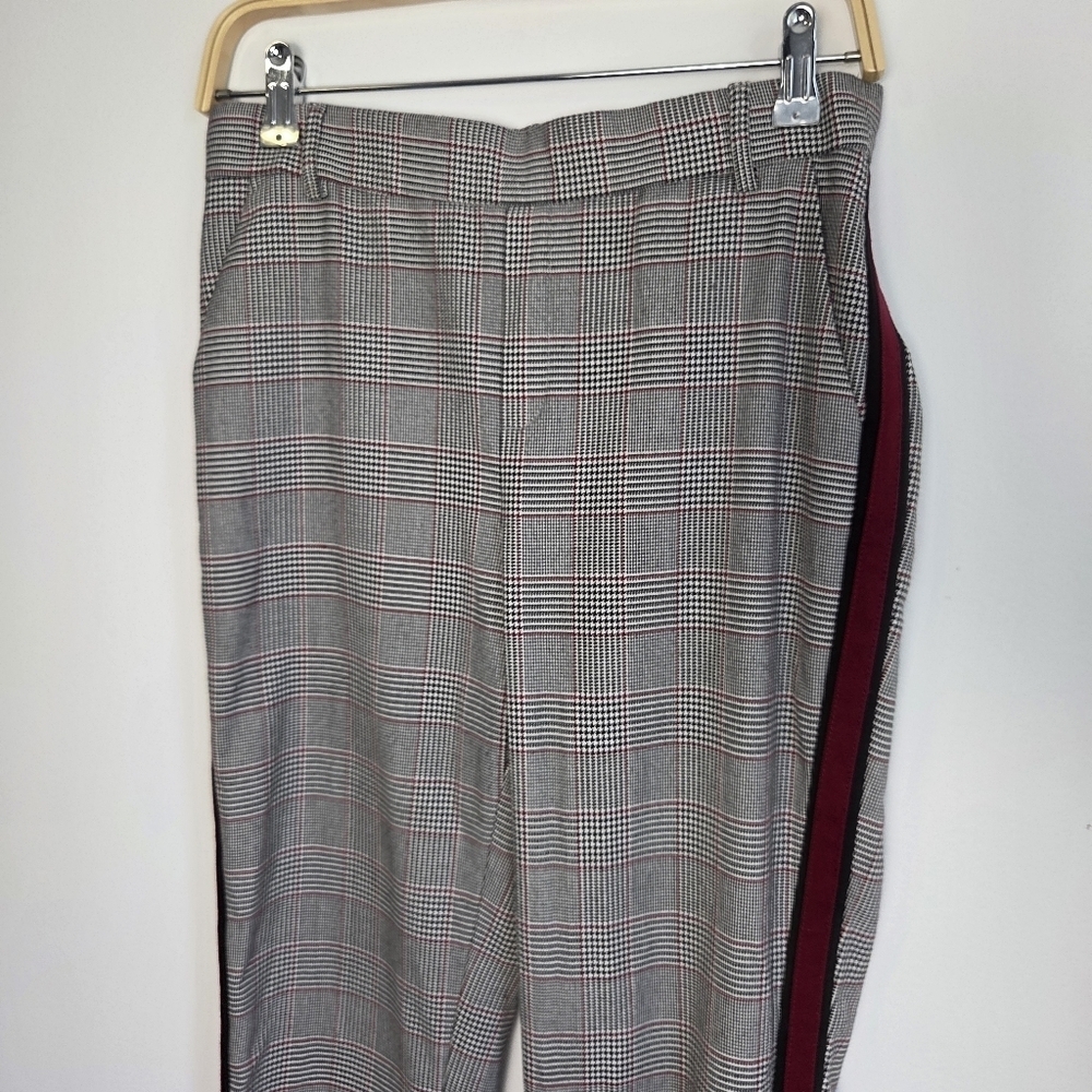 Zara Plaid Dress Pants With Red Side Stripes - Picture 3 of 8